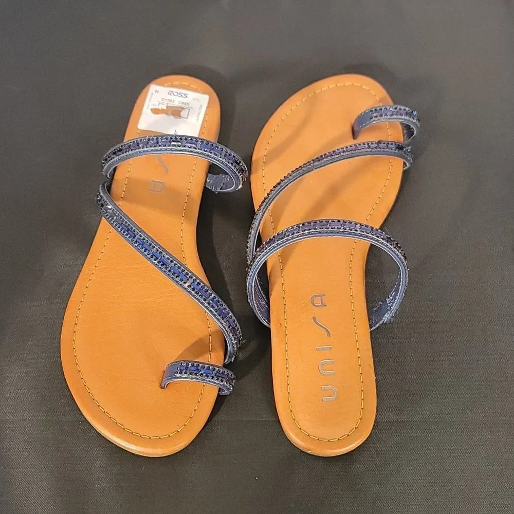 BRAND NEW UNISA UNDERLIAH-R GLASS STONE DOUBLE STRAP OPEN TOE SANDAL